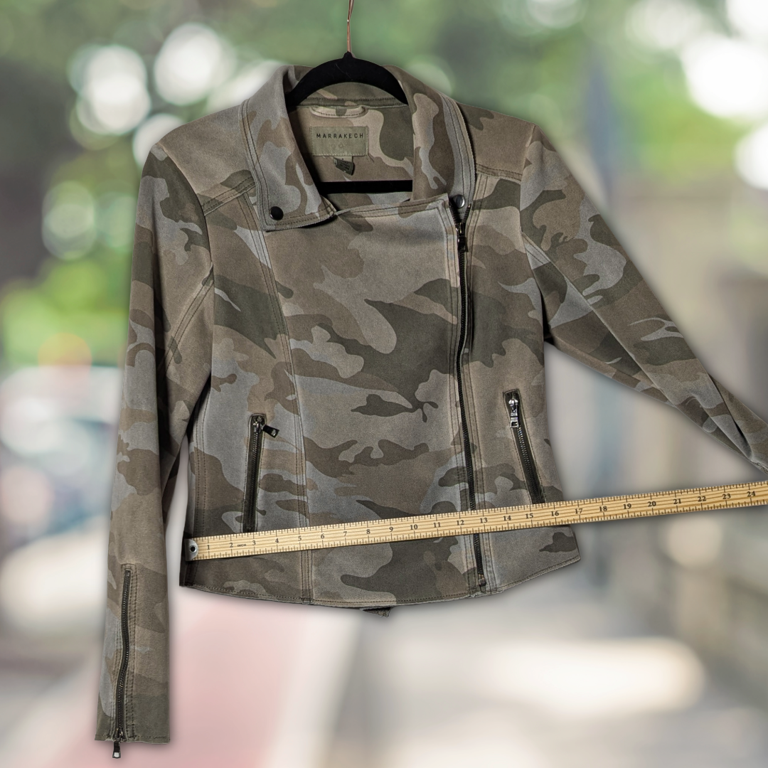 Marrakech Anthropologie Green Camo Moto Jacket, size S