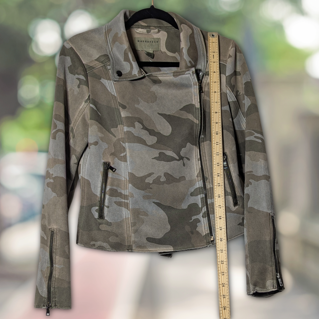 Marrakech Anthropologie Green Camo Moto Jacket, size S