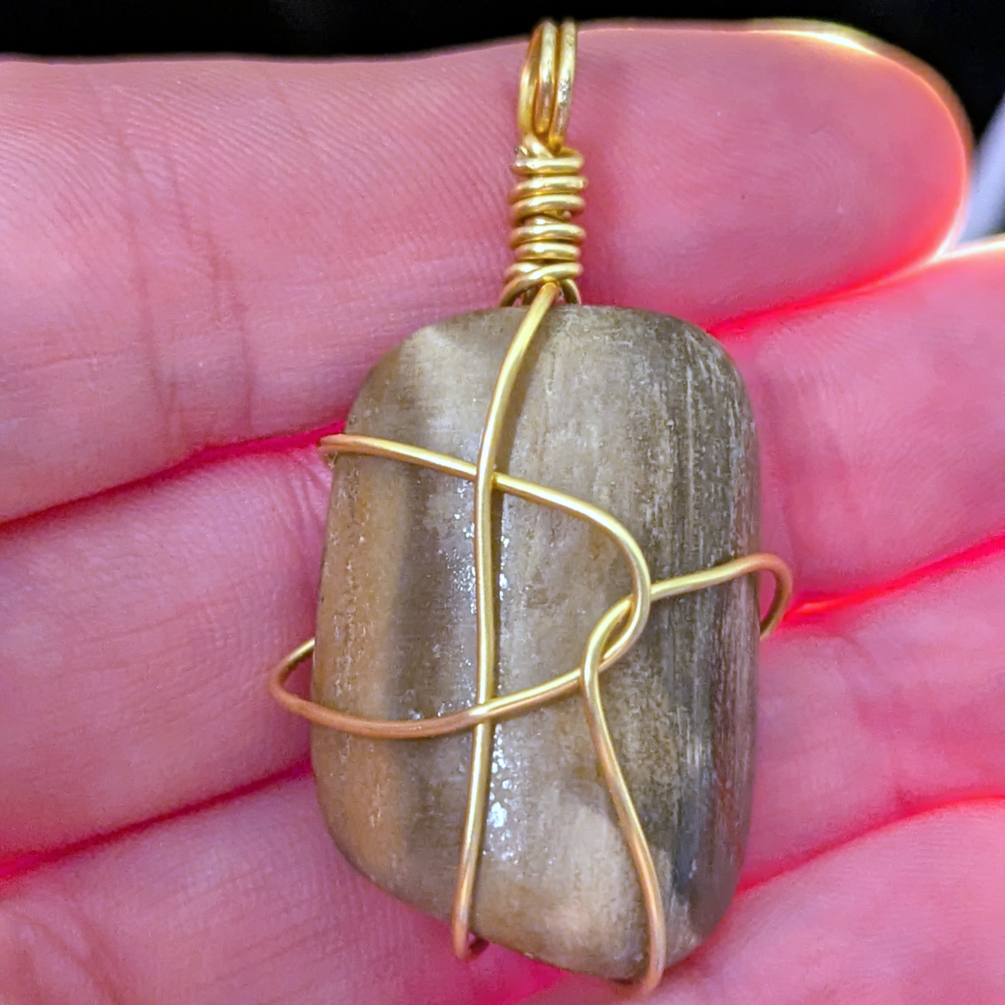 Wire-wrapped pendant with polished petrified wood