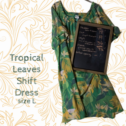 Anthropologie Naif Tropical Leaves Shift Dress - Green Yellow Palm Print, sz L