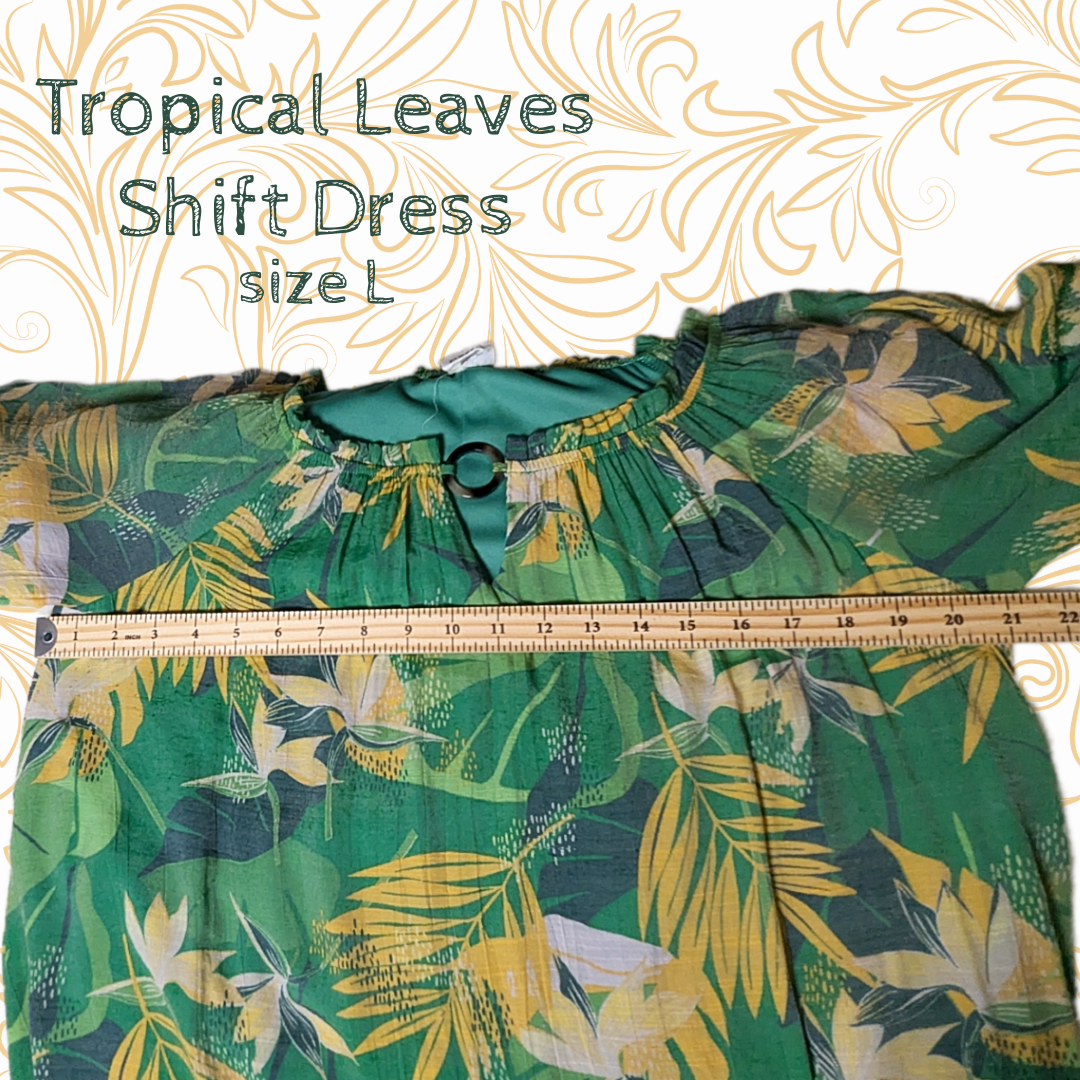 Anthropologie Naif Tropical Leaves Shift Dress - Green Yellow Palm Print, sz L