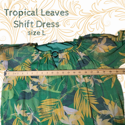 Anthropologie Naif Tropical Leaves Shift Dress - Green Yellow Palm Print, sz L