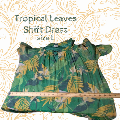 Anthropologie Naif Tropical Leaves Shift Dress - Green Yellow Palm Print, sz L