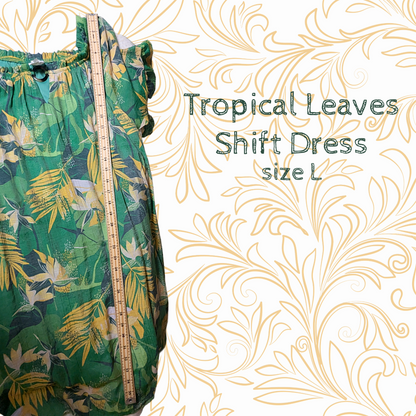 Anthropologie Naif Tropical Leaves Shift Dress - Green Yellow Palm Print, sz L