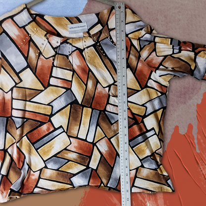 Alfred Dunner PXL Geometric Block Print Blouse | 3/4 Sleeve Studded Top