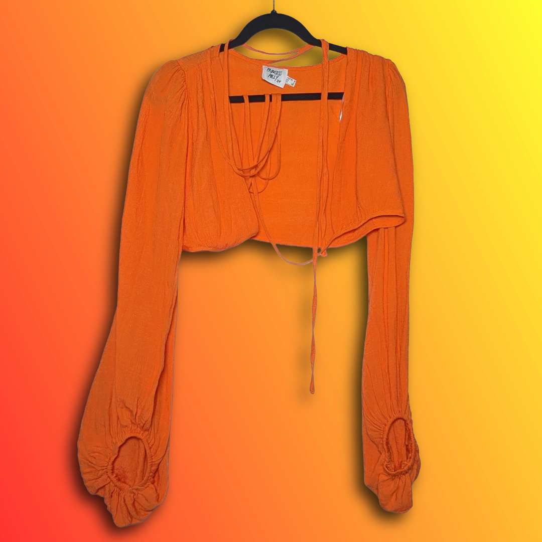 Princess Polly Orange Cropped Blouse Top/Shrug, Tie Front, Size 4