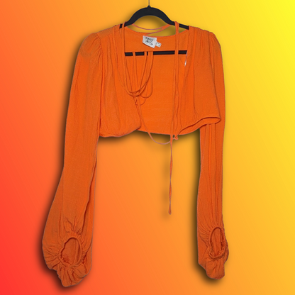 Princess Polly Orange Cropped Blouse Top/Shrug, Tie Front, Size 4