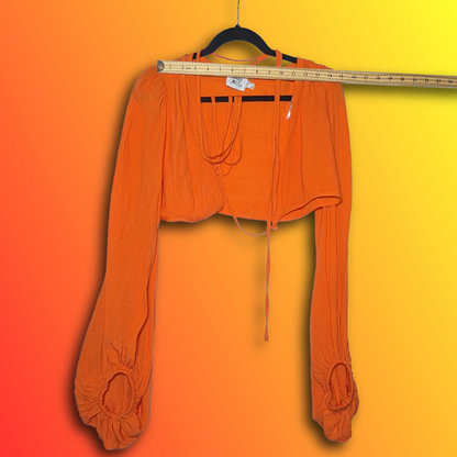 Princess Polly Orange Cropped Blouse Top/Shrug, Tie Front, Size 4
