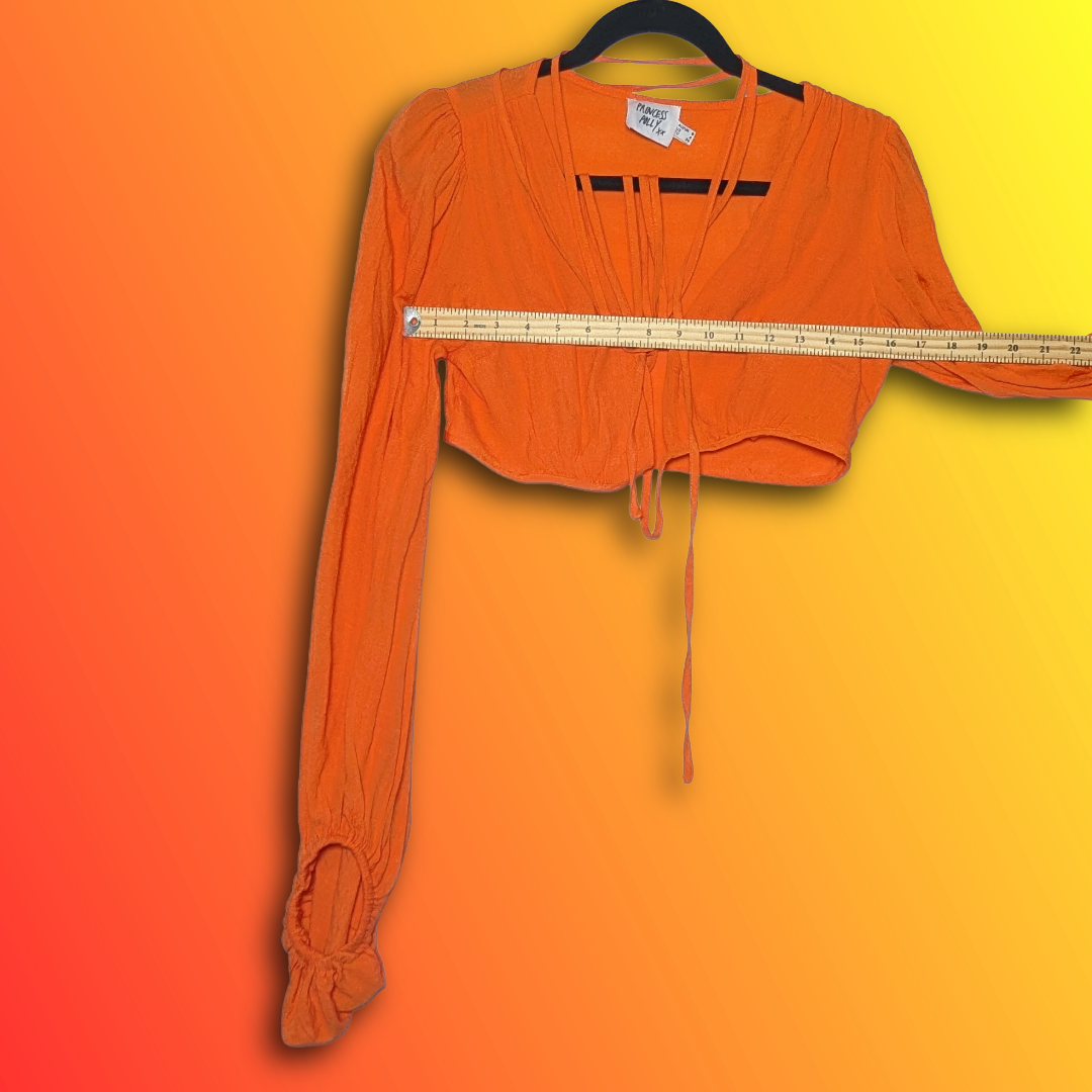 Princess Polly Orange Cropped Blouse Top/Shrug, Tie Front, Size 4