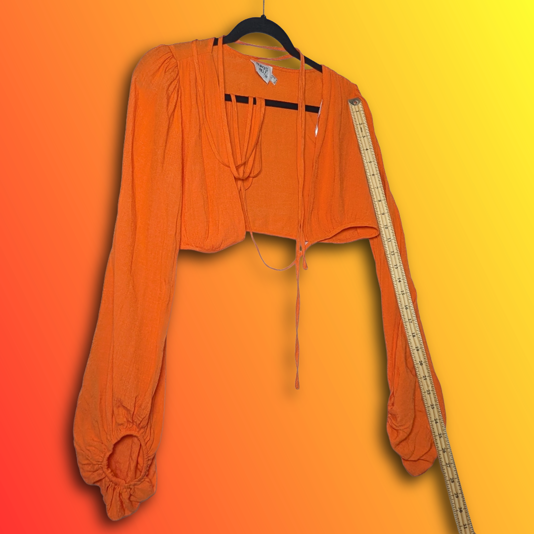 Princess Polly Orange Cropped Blouse Top/Shrug, Tie Front, Size 4
