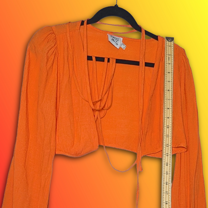 Princess Polly Orange Cropped Blouse Top/Shrug, Tie Front, Size 4