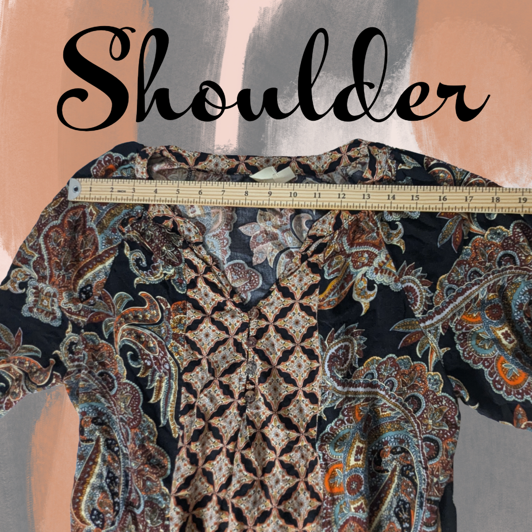 Fig and Flower Size Medium Black Paisley Top Blouse 3/4 Sleeve