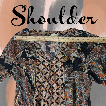 Fig and Flower Size Medium Black Paisley Top Blouse 3/4 Sleeve