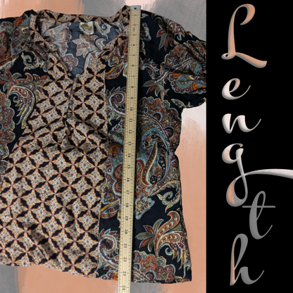Fig and Flower Size Medium Black Paisley Top Blouse 3/4 Sleeve