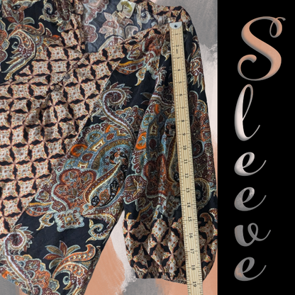 Fig and Flower Size Medium Black Paisley Top Blouse 3/4 Sleeve