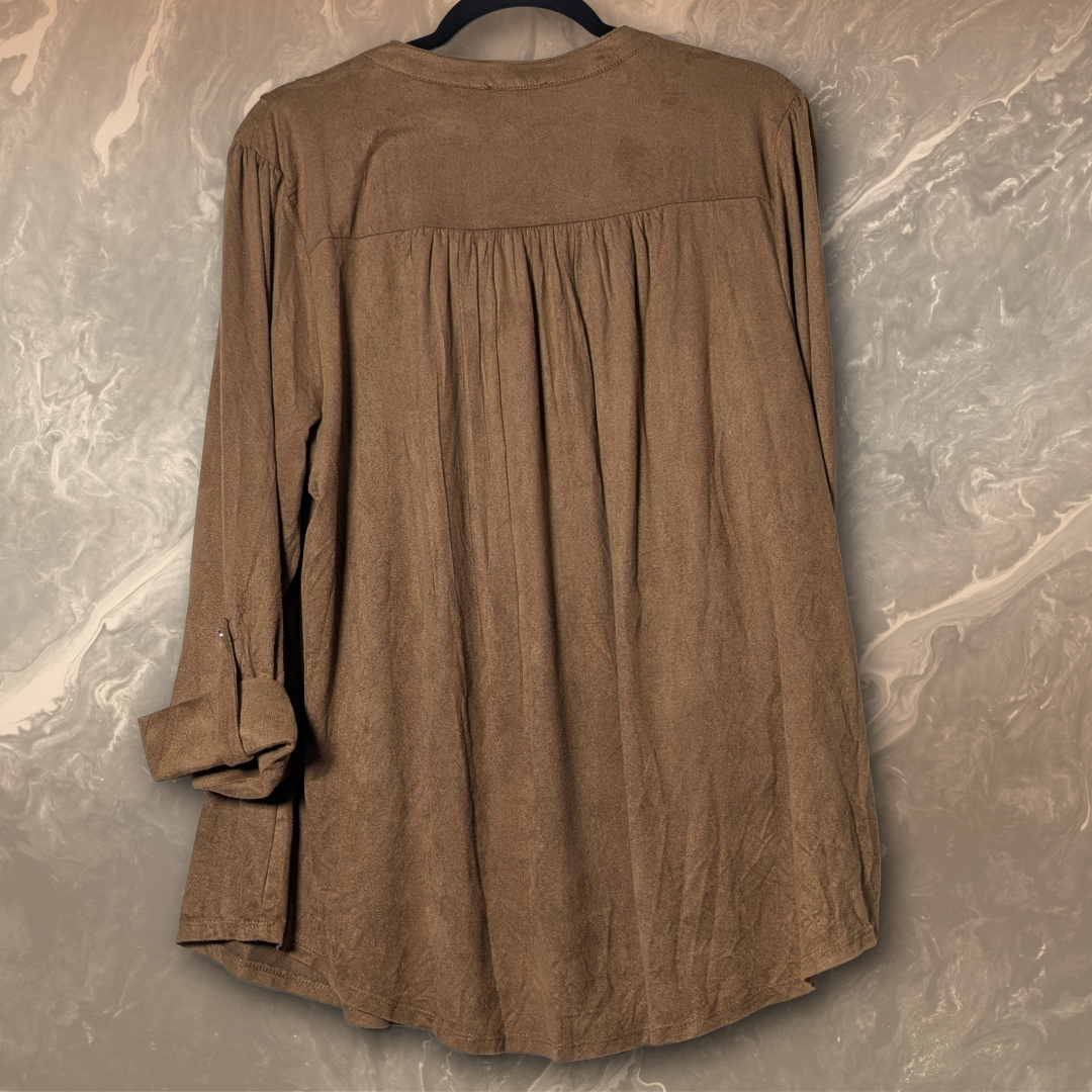 Cocomo Woman size 2X Brown Faux Suede Pintuck Blouse, Plus Size