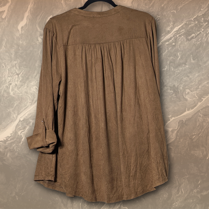 Cocomo Woman size 2X Brown Faux Suede Pintuck Blouse, Plus Size