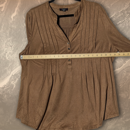 Cocomo Woman size 2X Brown Faux Suede Pintuck Blouse, Plus Size