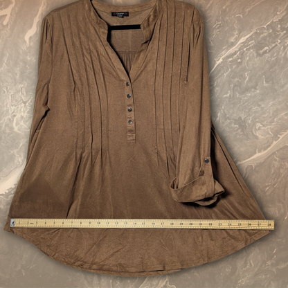 Cocomo Woman size 2X Brown Faux Suede Pintuck Blouse, Plus Size