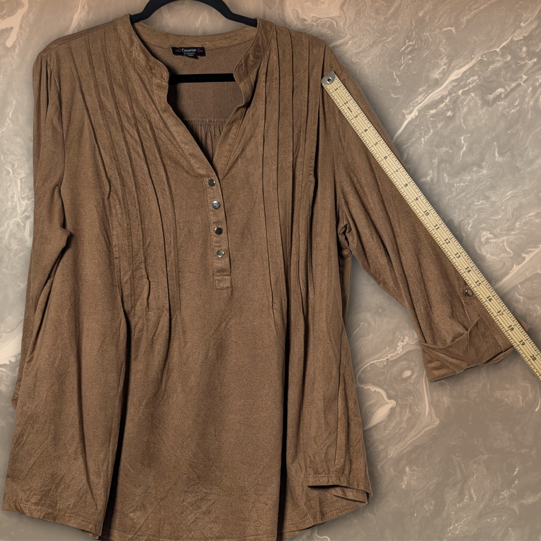 Cocomo Woman size 2X Brown Faux Suede Pintuck Blouse, Plus Size