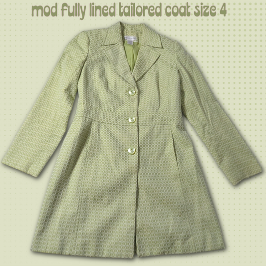 Size 4 Worthington Lime Green Lined Coat, Embossed Circle Geometric Pattern