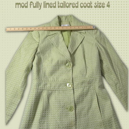 Size 4 Worthington Lime Green Lined Coat, Embossed Circle Geometric Pattern
