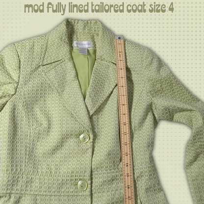 Size 4 Worthington Lime Green Lined Coat, Embossed Circle Geometric Pattern