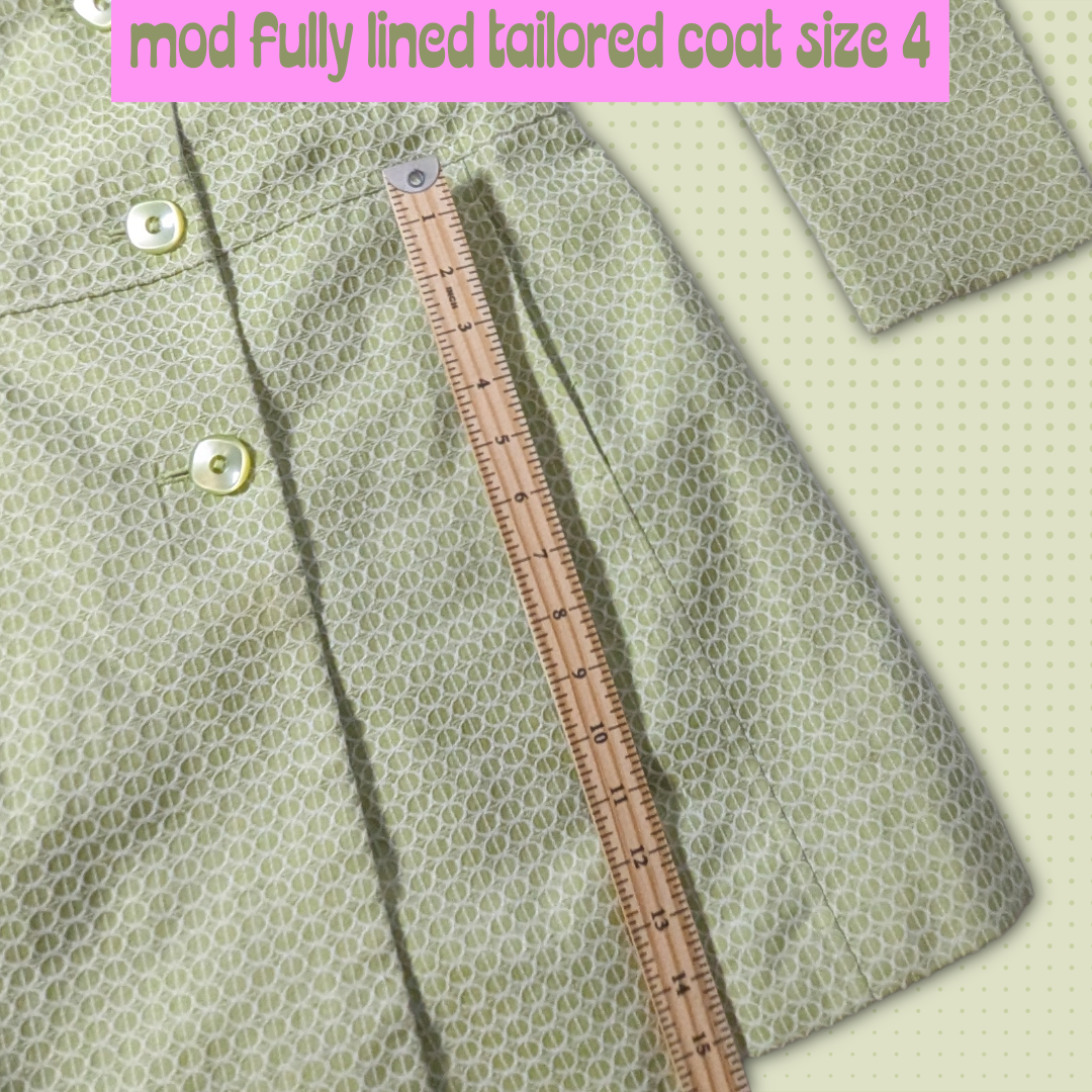 Size 4 Worthington Lime Green Lined Coat, Embossed Circle Geometric Pattern