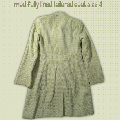 Size 4 Worthington Lime Green Lined Coat, Embossed Circle Geometric Pattern