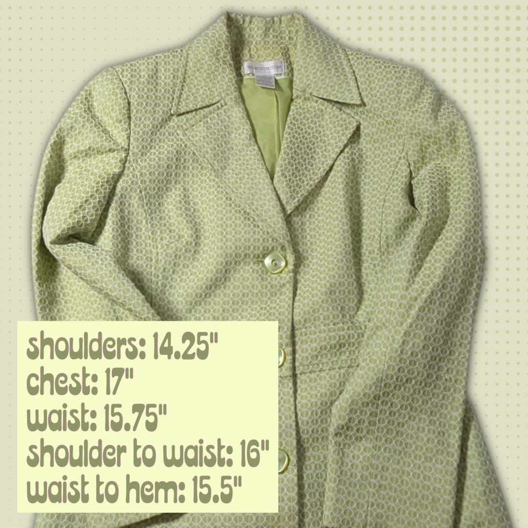 Size 4 Worthington Lime Green Lined Coat, Embossed Circle Geometric Pattern