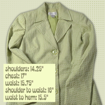 Size 4 Worthington Lime Green Lined Coat, Embossed Circle Geometric Pattern