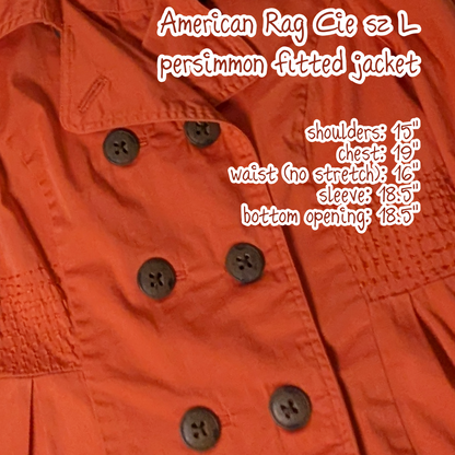 American Rag Size Large Persimmon Orange Peacoat Jacket, 3/4 Sleeve