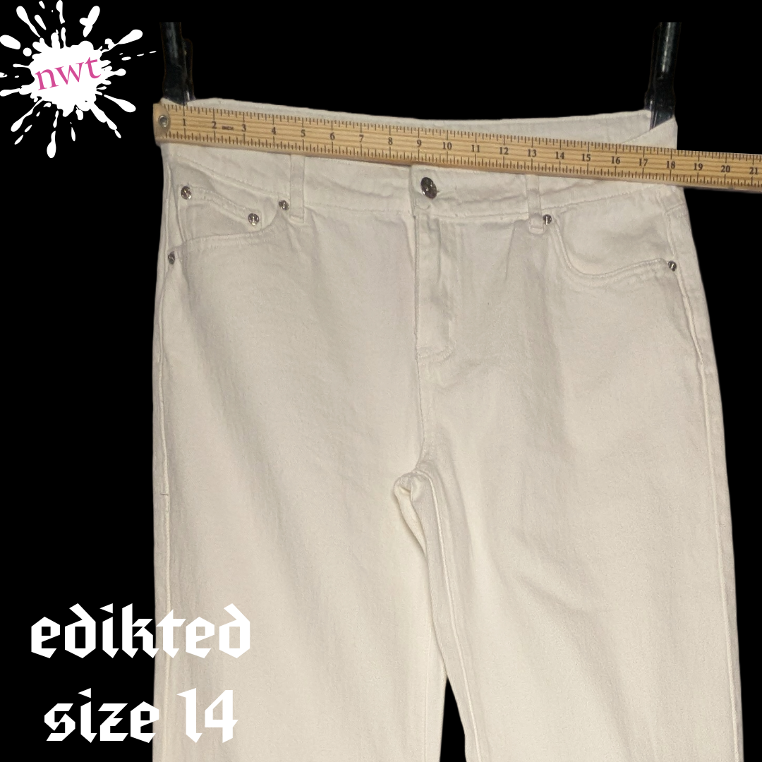 NWT Edikted Size 14 Bright White Bootcut Wide Leg Jeans 100% Cotton