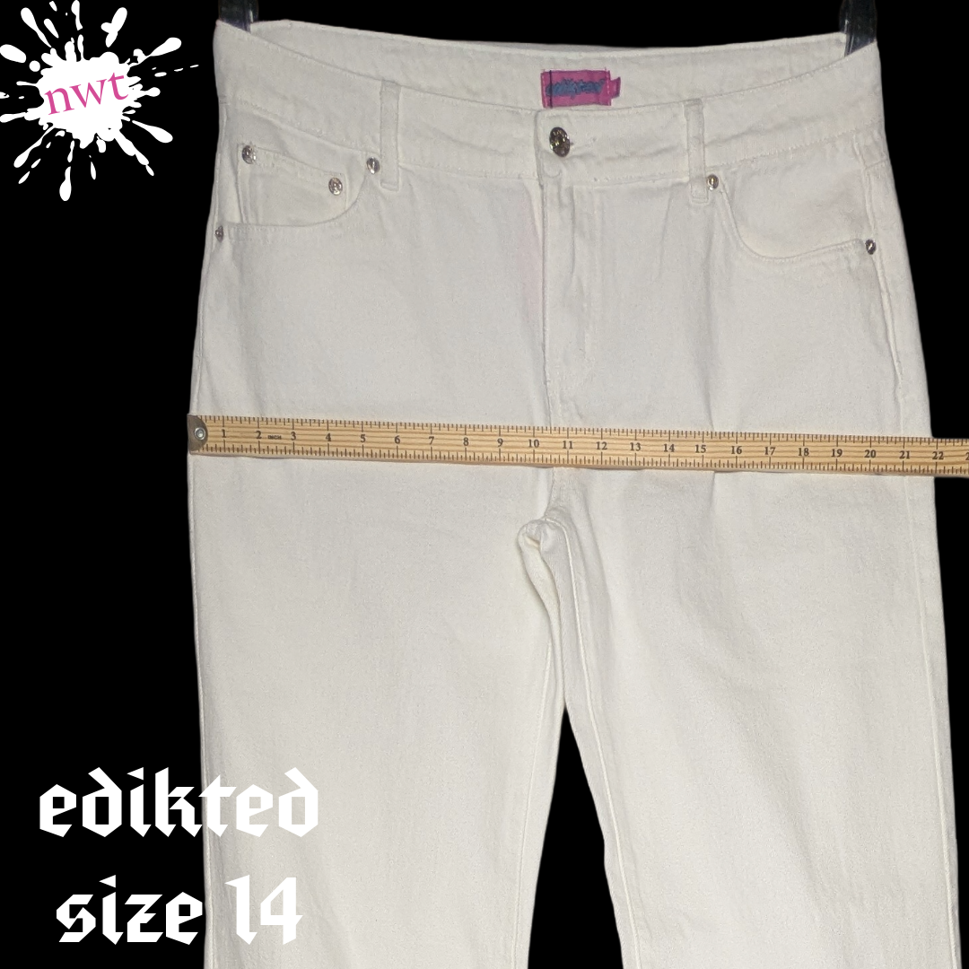 NWT Edikted Size 14 Bright White Bootcut Wide Leg Jeans 100% Cotton