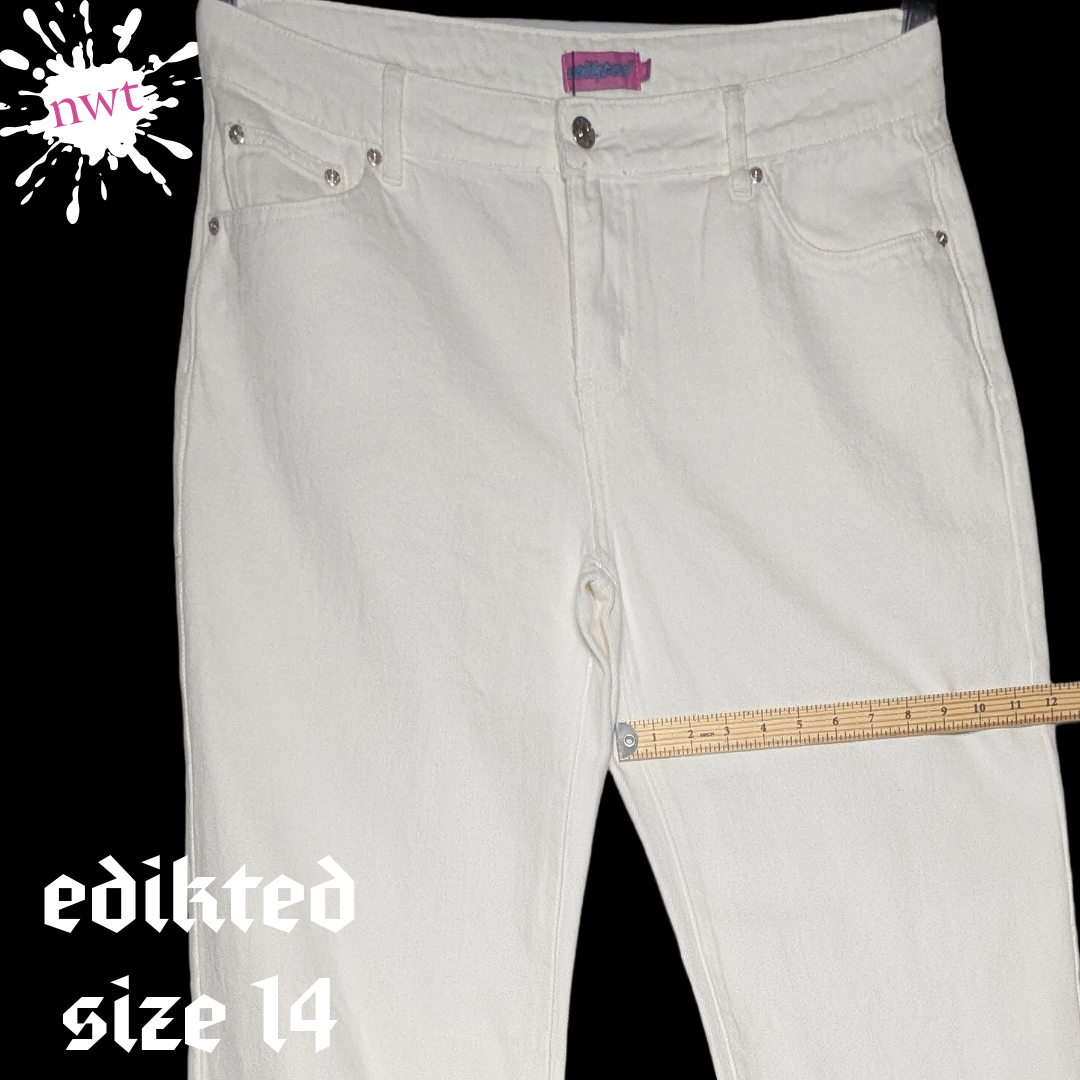 NWT Edikted Size 14 Bright White Bootcut Wide Leg Jeans 100% Cotton