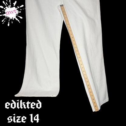 NWT Edikted Size 14 Bright White Bootcut Wide Leg Jeans 100% Cotton