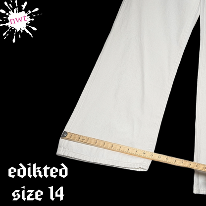 NWT Edikted Size 14 Bright White Bootcut Wide Leg Jeans 100% Cotton