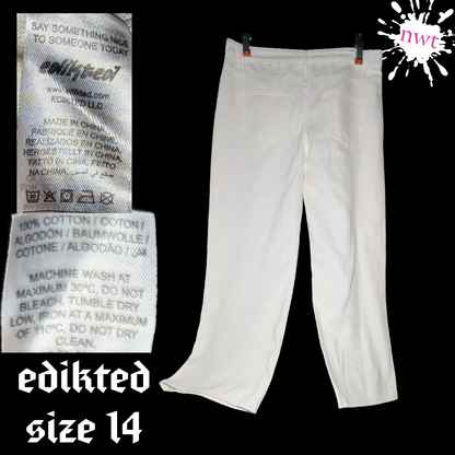 NWT Edikted Size 14 Bright White Bootcut Wide Leg Jeans 100% Cotton