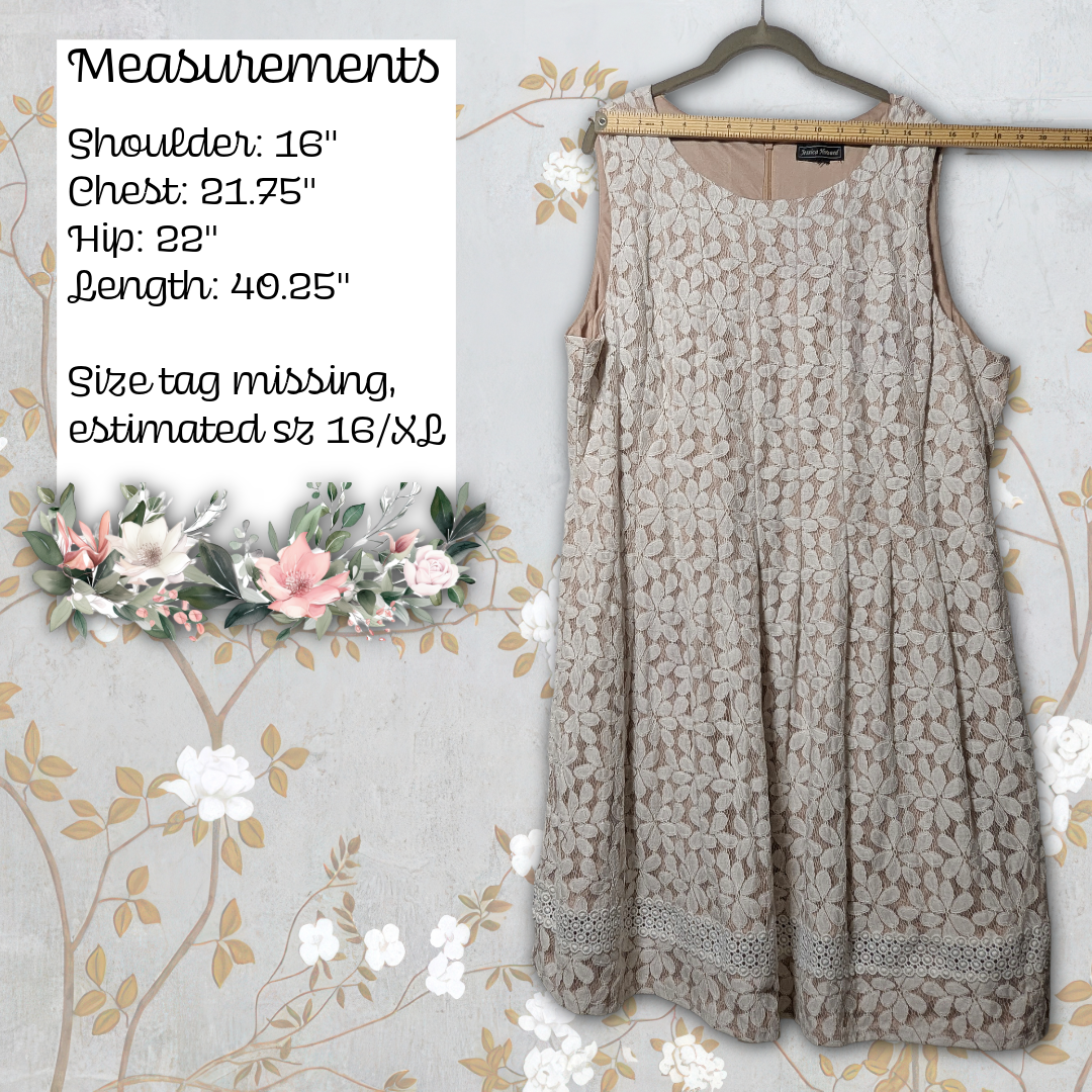 Jessica Howard Beige with White Floral Lace Sleeveless Cocktail Dress sz 16/XL