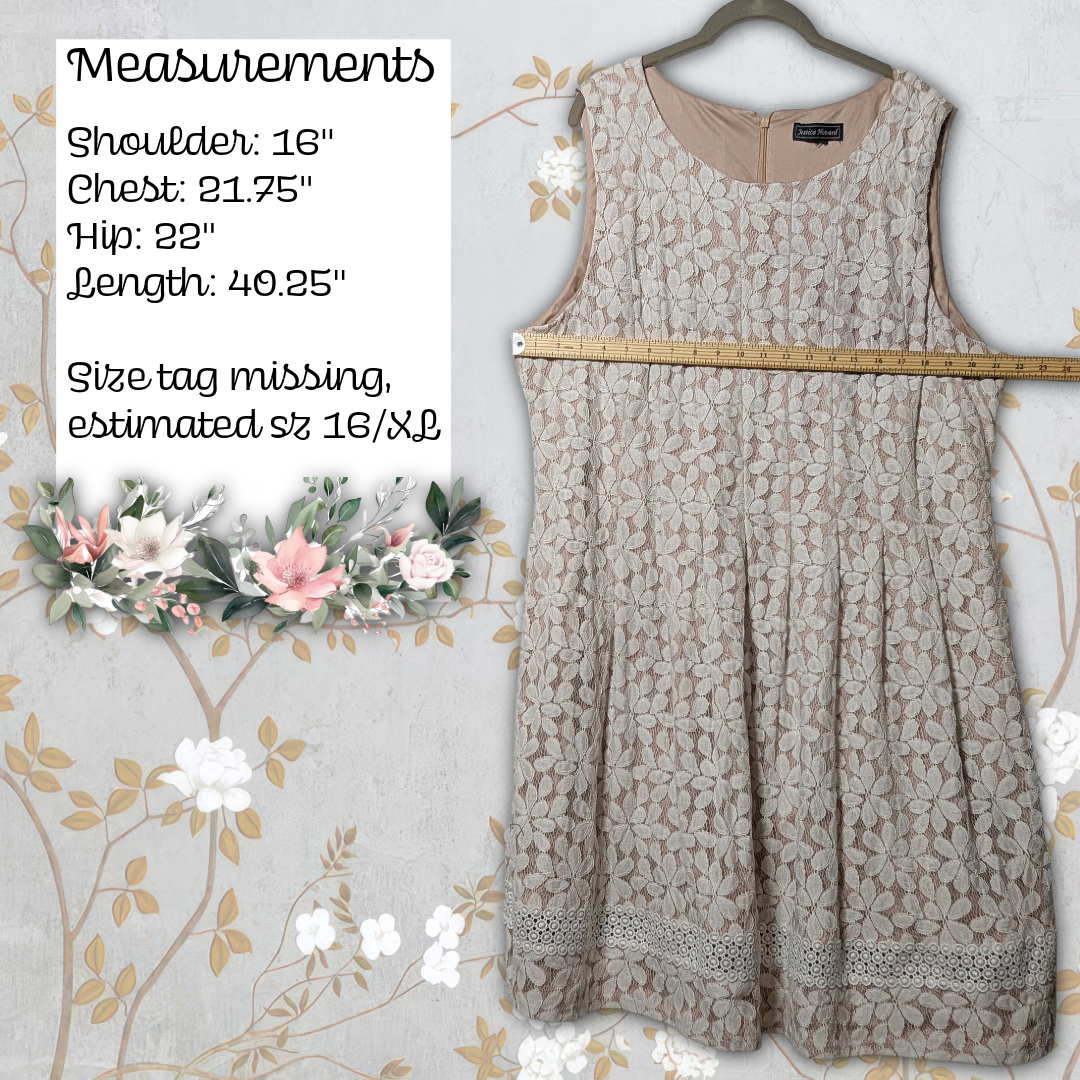 Jessica Howard Beige with White Floral Lace Sleeveless Cocktail Dress sz 16/XL