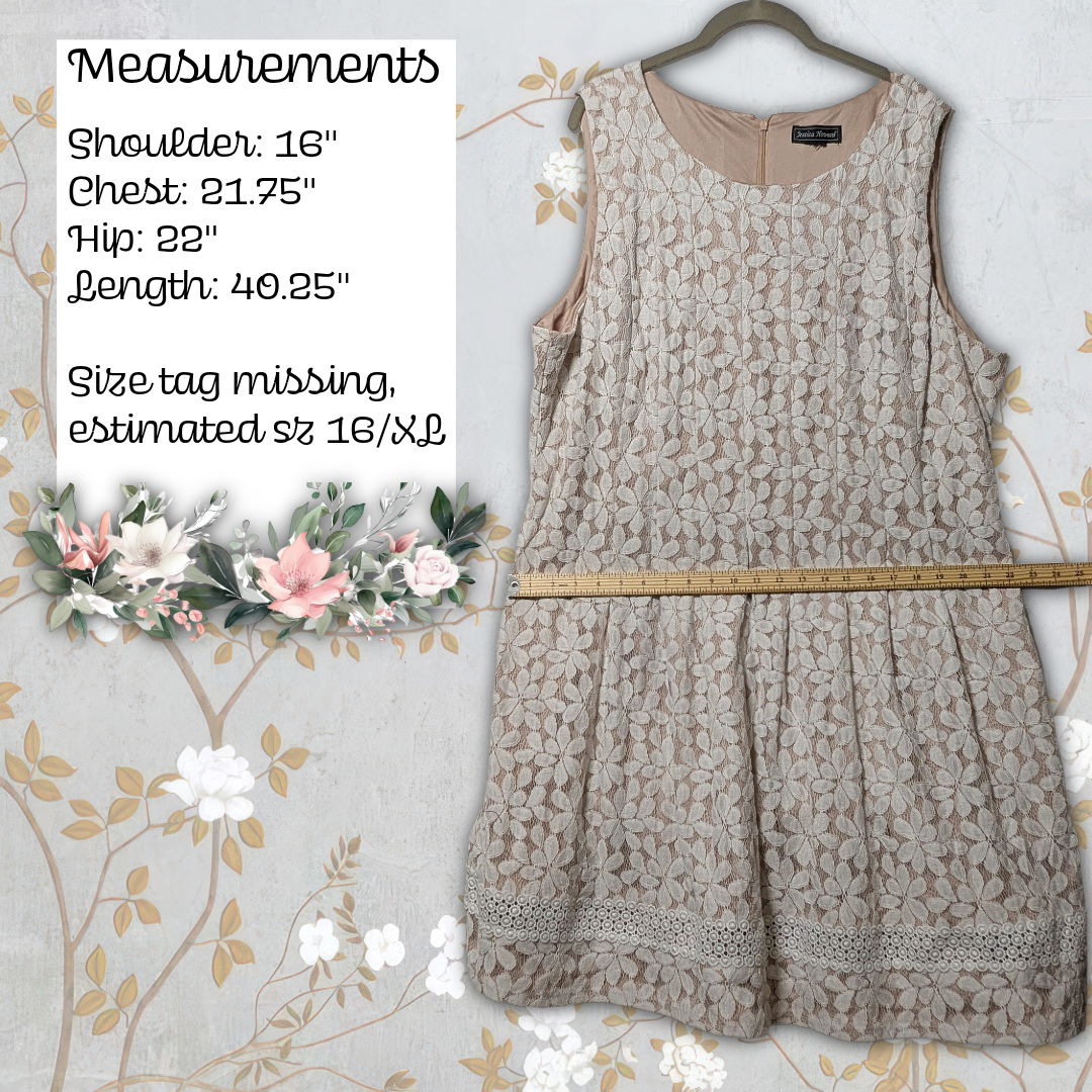 Jessica Howard Beige with White Floral Lace Sleeveless Cocktail Dress sz 16/XL