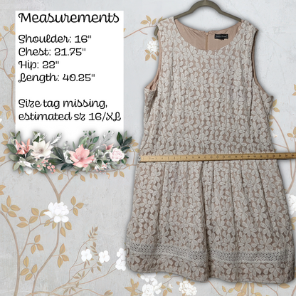 Jessica Howard Beige with White Floral Lace Sleeveless Cocktail Dress sz 16/XL
