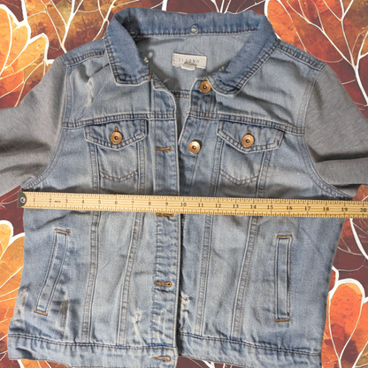 Ci Sono Size L (marked XL) Denim Jacket with Grey Knit Sleeves