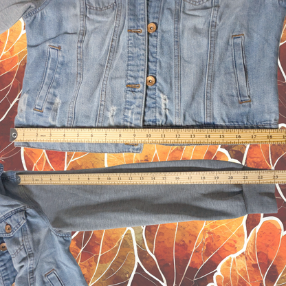 Ci Sono Size L (marked XL) Denim Jacket with Grey Knit Sleeves