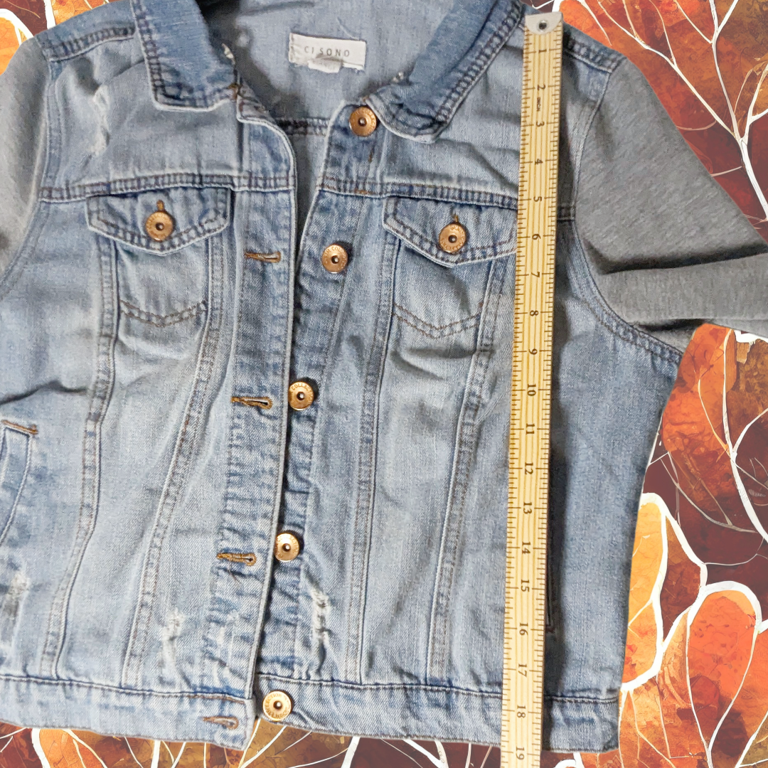 Ci Sono Size L (marked XL) Denim Jacket with Grey Knit Sleeves
