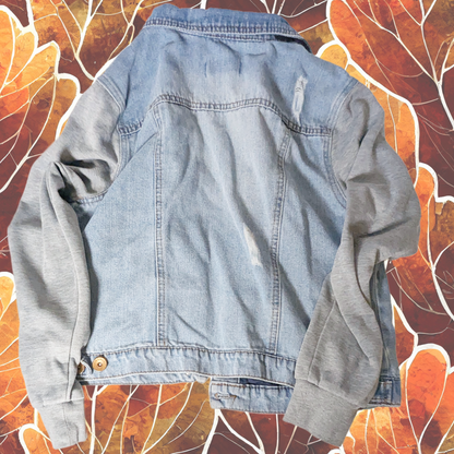 Ci Sono Size L (marked XL) Denim Jacket with Grey Knit Sleeves