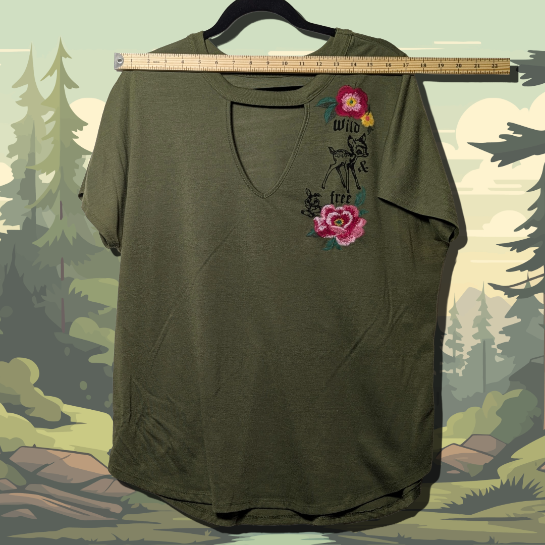 Disney Parks Boutique Bambi "Wild & Free" Forest Green Keyhole Top, Women's 2XL
