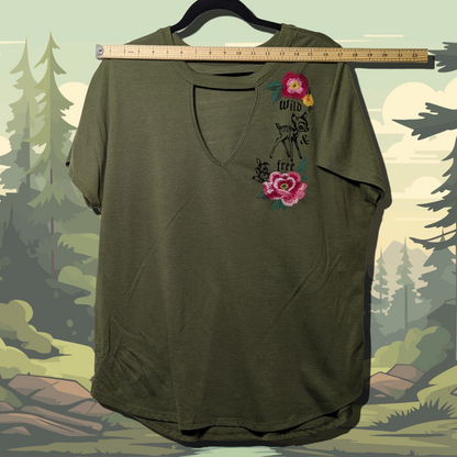 Disney Parks Boutique Bambi "Wild & Free" Forest Green Keyhole Top, Women's 2XL
