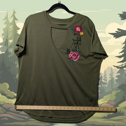Disney Parks Boutique Bambi "Wild & Free" Forest Green Keyhole Top, Women's 2XL