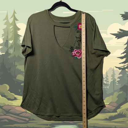 Disney Parks Boutique Bambi "Wild & Free" Forest Green Keyhole Top, Women's 2XL